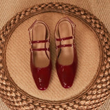KYLETHOMASW  -  Med High Heel Sandal for Women Espadrilles Platform Round Toe Female Shoe All-Match Medium High-heeled Elastic Band Comfort Lacq