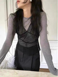KYLETHOMASW  -  Vintage V-neck See-through Waistcoat Polka Dot Y2k Top Halter Fold Vest Woman Tanks Korean Fashion Ropa De Mujer