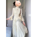 KYLETHOMASW  -  Large Size New Chinese Women Elegant National Style Dress Autumn Winter Cheongsam Improved Version Beautiful Hanfu A-line Dress