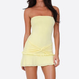 KYLETHOMASW  -  Women Y2K Frills Knotted Strapless Mini Dress Coquette Sleeveless Backless Off Shoulder Tube Bodycon Short Dress Party