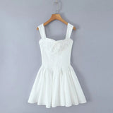 KYLETHOMASW  -  Pretty Girl Summer White Tank Mini Dress Women Elegant Square Neck Sleeveless Dresses Short Holiday Robe Cotton Vestidos