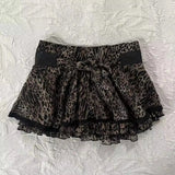 KYLETHOMASW  -  New American Y2K Leopard-print Bow Skirts Women  Lace Patchwork Retro Punk Fashion Slim Skirt Aesthetic Sexy Style Chic Clothing