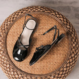 KYLETHOMASW  -  cover toe cross band gladiator sandals women japanned leather ankle strap sandalias mujer low heel summer shoes for woman