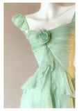 KYLETHOMASW  -  French Vintage Summer Green Elegant Sexy Evening Party Long Dress Women Sleeveless Backless Vacation Ruffles Slip Fairy Dress