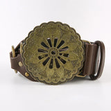KYLETHOMASW  -  Retro metal disc sunflower hollow out chicken eye belt PU leather niche personality waist belt