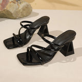KYLETHOMASW  -  Summer Women's Fashion Sexy Open Toe Thick Heel Slipper High-heeled Shoes Wedding Party Shoe Lady Slipper 5541