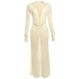 KYLETHOMASW  -  European American Autumn New Women's Clothing Sexy Solid Deep V-neck Button Slim High Waist Long Sleeve Dress for Women