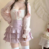 KYLETHOMASW  - Japanese Kawaii Lolita Style Pleated Skirts Women High Waist Pink Bandage Fairy Y2k Aesthetic Short Skirt Cute Fashion