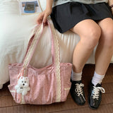 KYLETHOMASW  -  Polka Dot Lace Tote Bag Large Capacity Women's Shoulder Bag Student Commuter Handbag with Contrast Trim Lightweight Shopping Bag