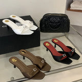 KYLETHOMASW  -  Summer New Brand Women Slipper Fashion Shallow Slip On Thin High Heel Outdoor Dress Sandals Ladies Elegant Slides New Woman