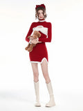 KYLTHOMASW  -  Sweet Hot Girl Christmas Red Dress Women's Autumn and Winter Sexy High Neck Knitted Wrap Hip Short Dress Fashion Female Clothes