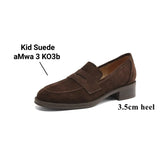 KYLETHOMASW  -  Kid Suede Penny Loafers Women Handmade Autumn Winter Casual Shoes Ladies Leisure Slip-on Creeper Flats Brown Size 34-43