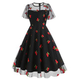 KYLETHOMASW  -  New Retro Pink Strawberry Mesh Elegant Birthday Long Dress 50s Women Flare Sleeve Summer Luxury Prom Evening Party Dresses