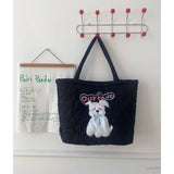 KYLETHOMASW  -  Harajuku Pink Large Capacity Tote Bag Women Sweet Cute Puppy Embroidery Handbag Hot Girls Retro Shoulder Bags Aesthetic