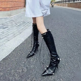 KYLETHOMASW  -  Women Sexy Chelsea Boots Pointed Toe High Heels Shoes Designer Winter New Stilettos Knee High Boots Pumps Motorcycle Botas