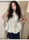 KYLETHOMASW  -  New Chinese Style Vintage Jacquard Stand up Collar Flower Bud Tank Top Women Clothing Summer Striped Slim Sleeveless Women Tops