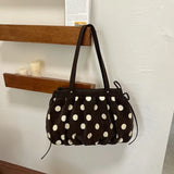 KYLETHOMASW  -  Polka Dot Canvas Tote Bag Pleated Drawstring Design Large Capacity Women Shoulder Bag Casual Daily Shopping Travel Handbag