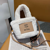 Kylethomasw Autumn And Winter Plush Hand Bag Woman New Fashion Portable Single Shoulder Cross Small Square Solid Japan Style Girls