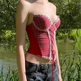 KYLETHOMASW  -  British style sweet and spicy plaid waist tie strapless new product Lolita lace lace design sense small vest