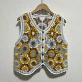 KYLETHOMASW  -  Elegant Style Women's Vintage Floral Crochet Knit Vest Hollow V-Neck Sleeveless Casual All-match Summer New Top