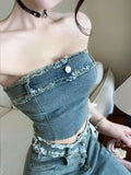 KYLETHOMASW  -  Women Clothes Y2K Casual Outfit Sexy Chest Wrapped Short Tops Shirt Blouse High Waist Fishtail Long Skirt Mujer 2 Pieces Set New