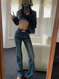 KYLETHOMASW  -  Vintage Americana Low Rise Flared Jeans Rivet Studs Distressed Washed Denim Pants Bootcut Slim Y2K Harajuku Street Denim Pants