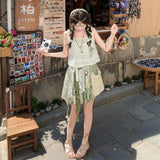 KYLETHOMASW  -  Vintage Tie Dye Printed Skirt Women Asymmetrical a-Line Skirt Elegant Lace Patchwork Midi Skirts Summer Y2k Mori Girl Skirt A056