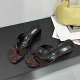 KYLETHOMASW  -  Spring Summer Women Heeled Slippers Shoes Pumps Fashion Shallow Ladies Square Heels Slippers Slides Female Flip flops Sandals