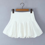 KYLETHOMASW  -  Elegant Girl Ruched Big Swing Mini Skirt Vintage High Waist Side Zipper Summer Skirts Black White Women's Party Streetwear