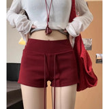 KYLETHOMASW  -  Red Drawstring Wide Leg Casual Pants Women's Loose Lazy Style Versatile Slimming Shorts Summer New Style High Waist Straight