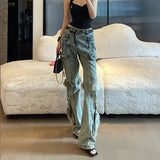 KYLETHOMASW  -  Retro Design Jeans Spliced Furry Women 2024 Autumn Winter New Niche Slim Pocket Straight Trousers