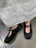 KYLETHOMASW  -  Women Satin Elastic Band Mary Jane Shoes Genuine Leather Shallow Mouth Flat Shoes Casual Outdoor Comfortable Ballet Shoes