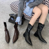 KYLETHOMASW  -  Black Pointed Toe Boots Woman Chunky Shoes Fall High Heels Brown Ankle Boots Back Zipper Ladies Shoes