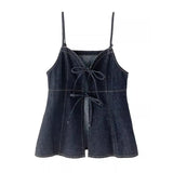KYLETHOMASW  -  Spring Women Camis Halter Sleeveless Bow Lace-up Denim Slim Vests Hot Girls Off Shoulder French Style Camisole Trendy Female Top