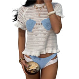 KYLETHOMASW  -  Women's Vacation Hollow Out Knit Shell Beach Top Boho Style Summer Cover Up Crochet Lace Blouse