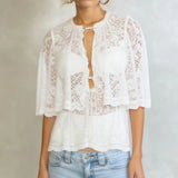KYLETHOMASW  -  Women Lace Capelet with Bow Tie & Scalloped Trim Sheer Romantic Overlay Shirt Tops Shrug Cape Batwing Sleeve Cover Ups