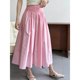KYLETHOMASW  -  Elegant High-Waisted Pink A- Line Skirt Sweet Umbrella Design Sensibility Plenty of Pleats Medium-Length Women's Fashion