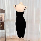 KYLETHOMASW  -  Women's Elegant Lace Patchwork Bodycon Midi Dress Spaghetti Strap V Bust Cocktail Party Dress