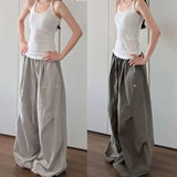 KYLETHOMASW  -  American Retro Lazy Style High Waist Pleated Wide Leg Pants Women Summer Loose Casual Pants Elastic Waist Workwear Trousers