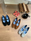 KYLETHOMASW  -  Sweet Butterfly Knot Stripe Design Mary Jane Shoes Women Comfortable Suede Elastic Band Casual Flats Elegant Brand Designer Shoe
