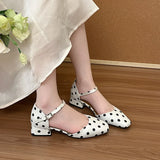 KYLETHOMASW  -  Summer Polka Dot Cover Toe Women Sandals Comfort Shallow Buckle Strap Shoes Elegant Low Heel Dress Sandalias Mujer