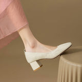 KYLETHOMASW  -  Women Oxford Shoes Vintage Pumps Mid Heels Square Toe Pumps Slip on Sewing High Heels Boat Shoes Elegant Dress Shoes