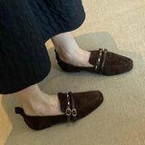 KYLETHOMASW  -  British Style Suede Square Toe Women's Loafers Retro Belt Buckle Design Flats Shoes Women Comfortable Casual Commute Office Shoe