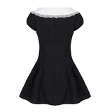 KYLETHOMASW  -  Sweet Chic Dress Women Summer Preppy Style Peter Pan Collar Colorblock Short Sleeve A-line Mini Dress Party Holiday Date