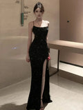 KYLETHOMASW  -  Evening Dresses Women Sequins Sleeveless Halter Slim Sexy Bandage Backless Split Vintage Elegantparty Cocktail Dress