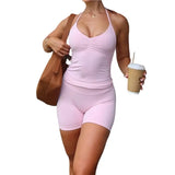KYLETHOMASW  -  Womens Y2K Sporty Yoga Top Shorts Set Summer Workout Fitness Outfit Activewear Two Piece