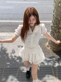 KYLTHOMASW  -   Two Pieces Set Sweet Y2k Aesthetic Button Peter Pan Collar Top+streetwear Sexy Harajuku Ball Gown Skirts Summer Slim Women Suits