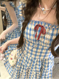 KYLTHOMASW  -  Sweet Hot Girl Pure Sexy Strap Dress Women's Summer Retro Plaid Slim Fit A-line Short Dress Fashion Female Clothes