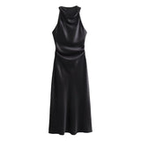 KYLETHOMASW  -  Summer New Women Sleeveless Dress Fashion Temperament Sexy Silk Satin Texture Solid Color Midi Long Dress Women Elegant