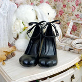KYLETHOMASW  -  Spring/Summer New Women's Black Leather Round Toe Kitten Paw High Heels Design Bowknot Buckle Stiletto Sweet Lolita Style Pumps
